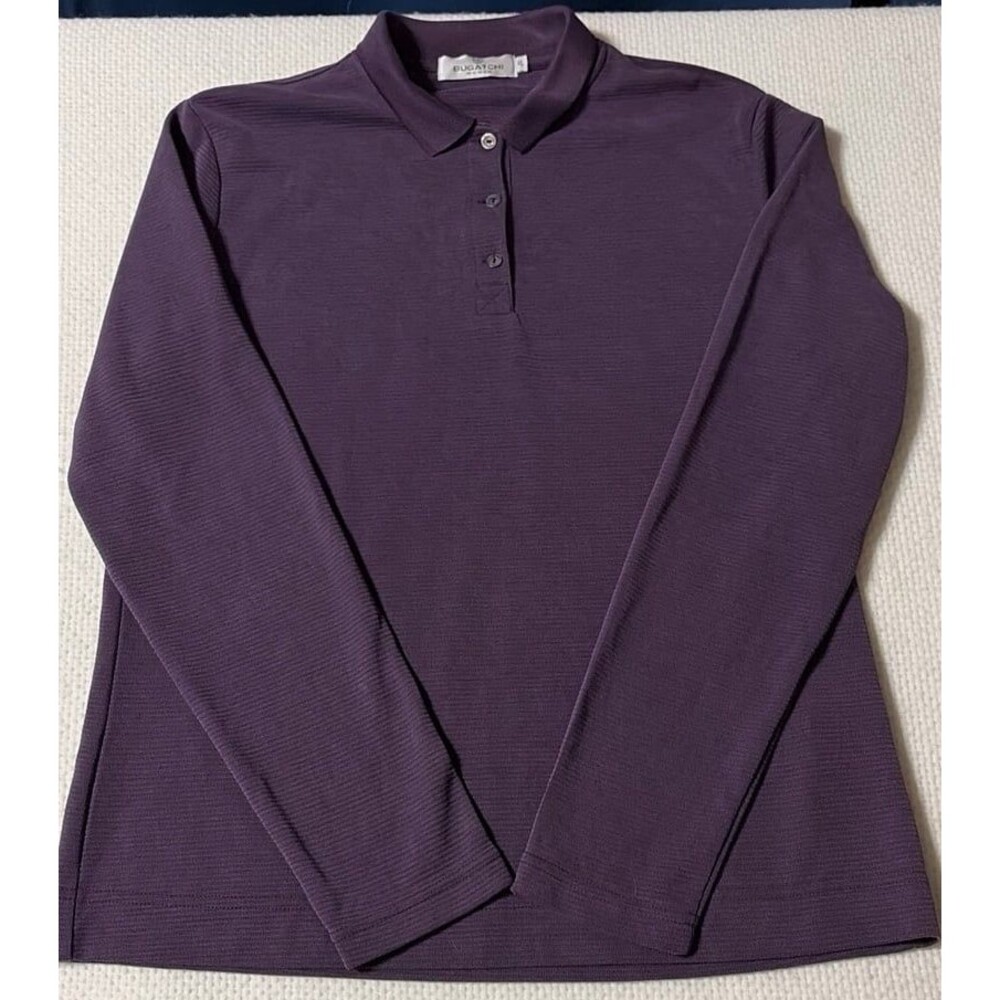 Bugatchi Women’s XL Purple Long Sleeve Polo Shirt Textured Knit
